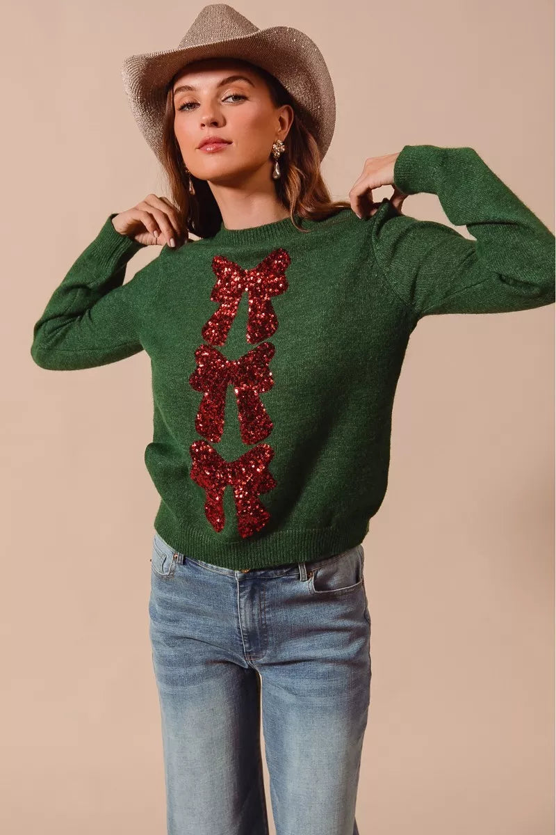 f646d7d58300404595ea213c992f1ae4-Max-Origin SO ME Sequins Bow Ribbon Embellished Christmas Sweater - Image 1
