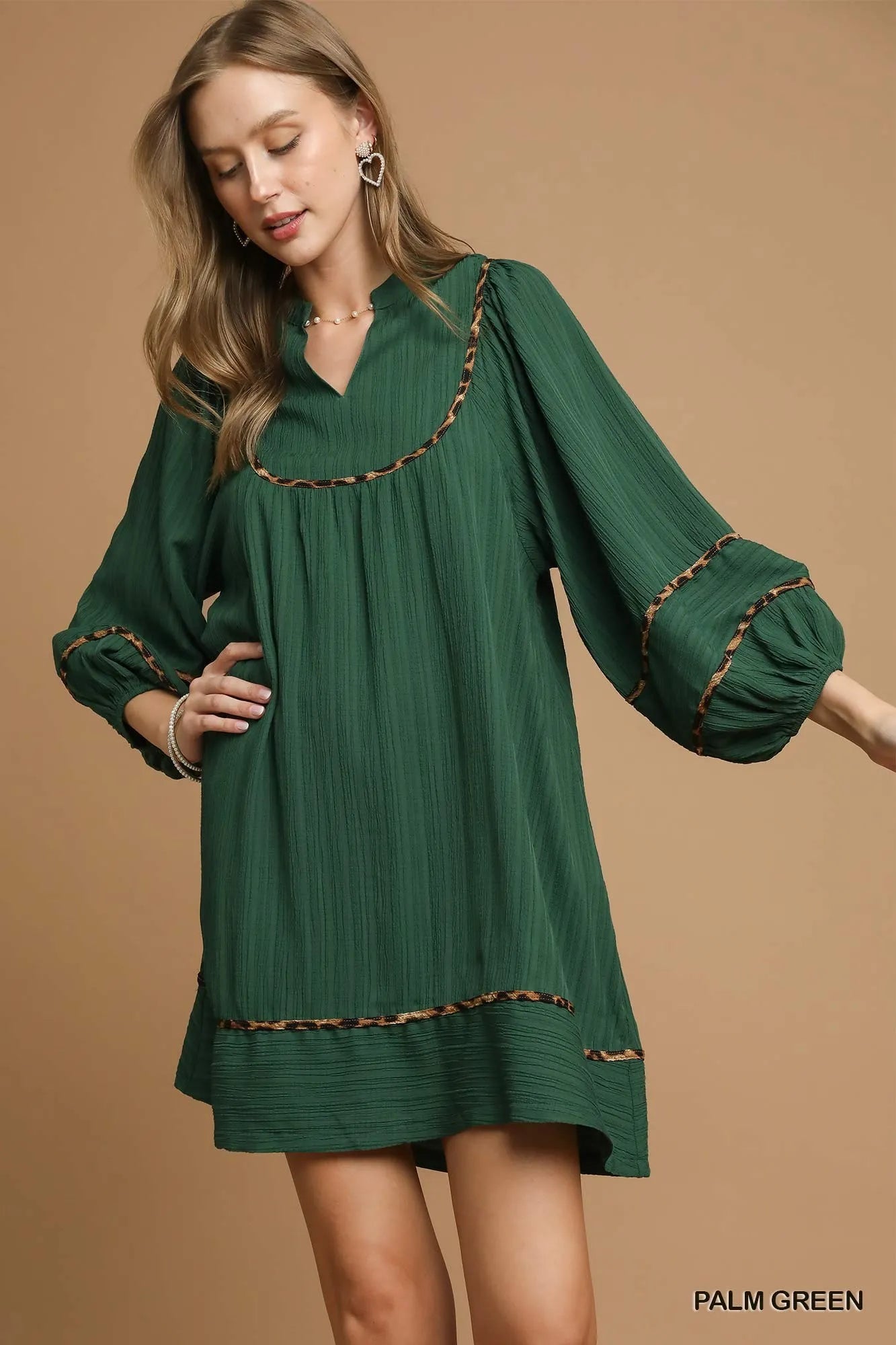 f9ba82df-c140-4802-bc29-9ab48affda69-Max-Origin Umgee Textured Babydoll Dress with Leopard Trim - Image 1