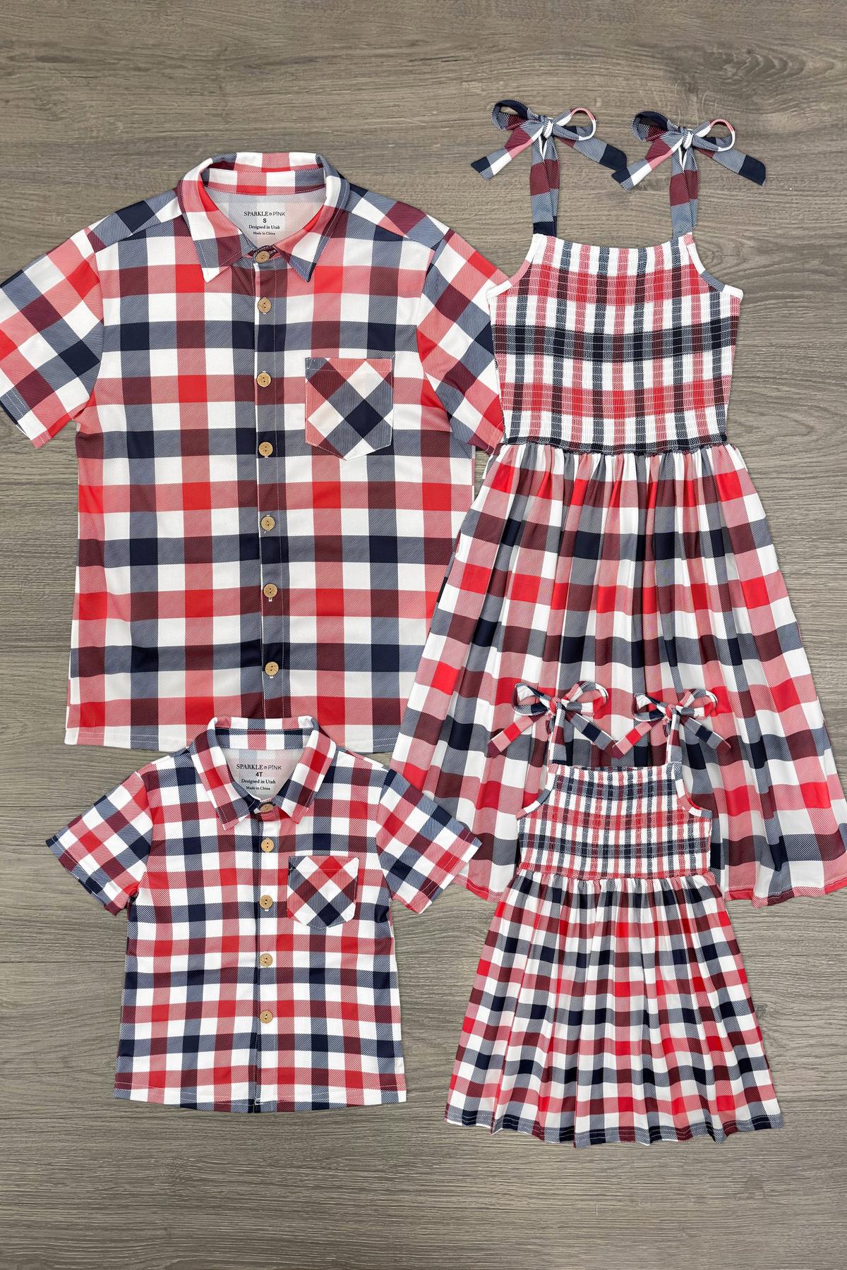 familyset4thjuly Red, White & Blue Plaid Family Set - Image 1