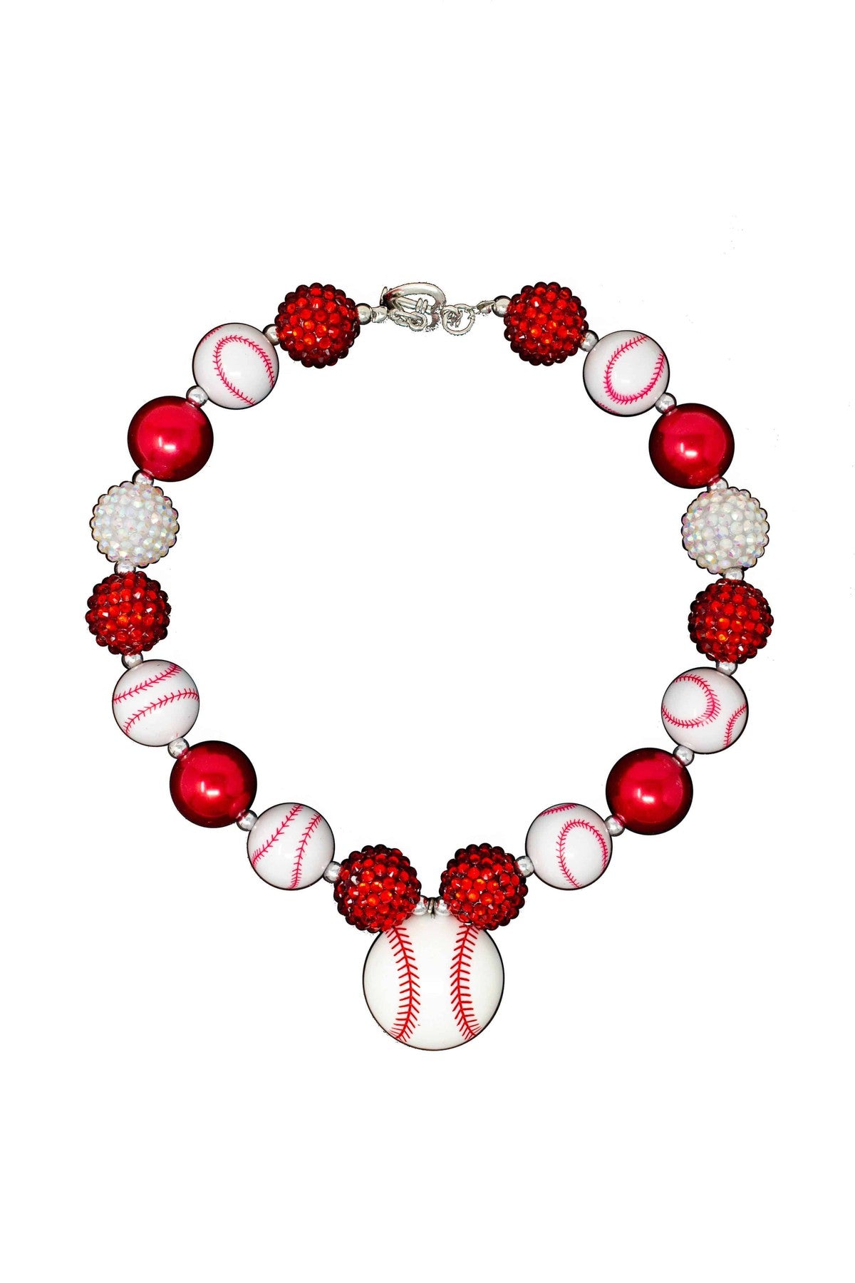 red-white-baseball-necklace-accessory-sparkle-in-pink-28604040118346 Red & White Baseball Necklace - Image 1