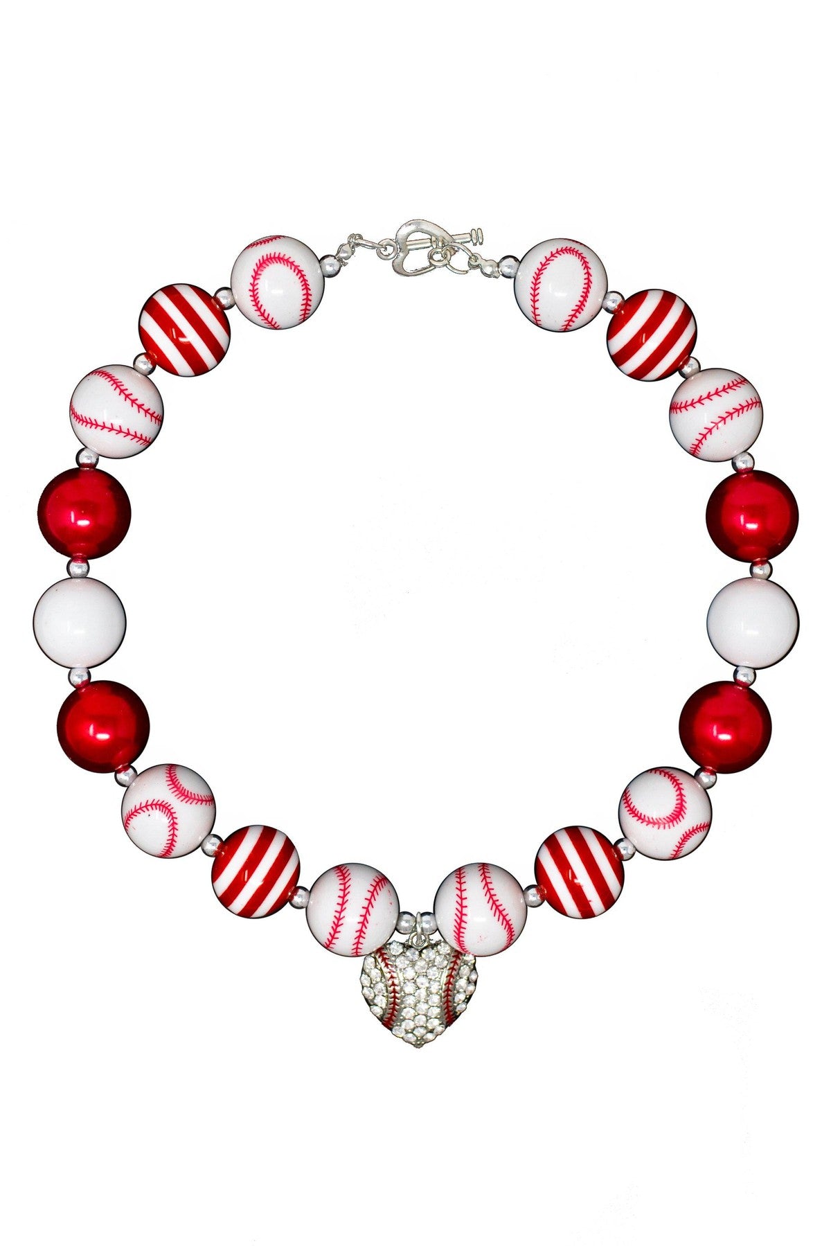 red-white-heart-baseball-necklace-accessory-sparkle-in-pink-14112919257162 Red & White Heart Baseball Necklace - Image 1