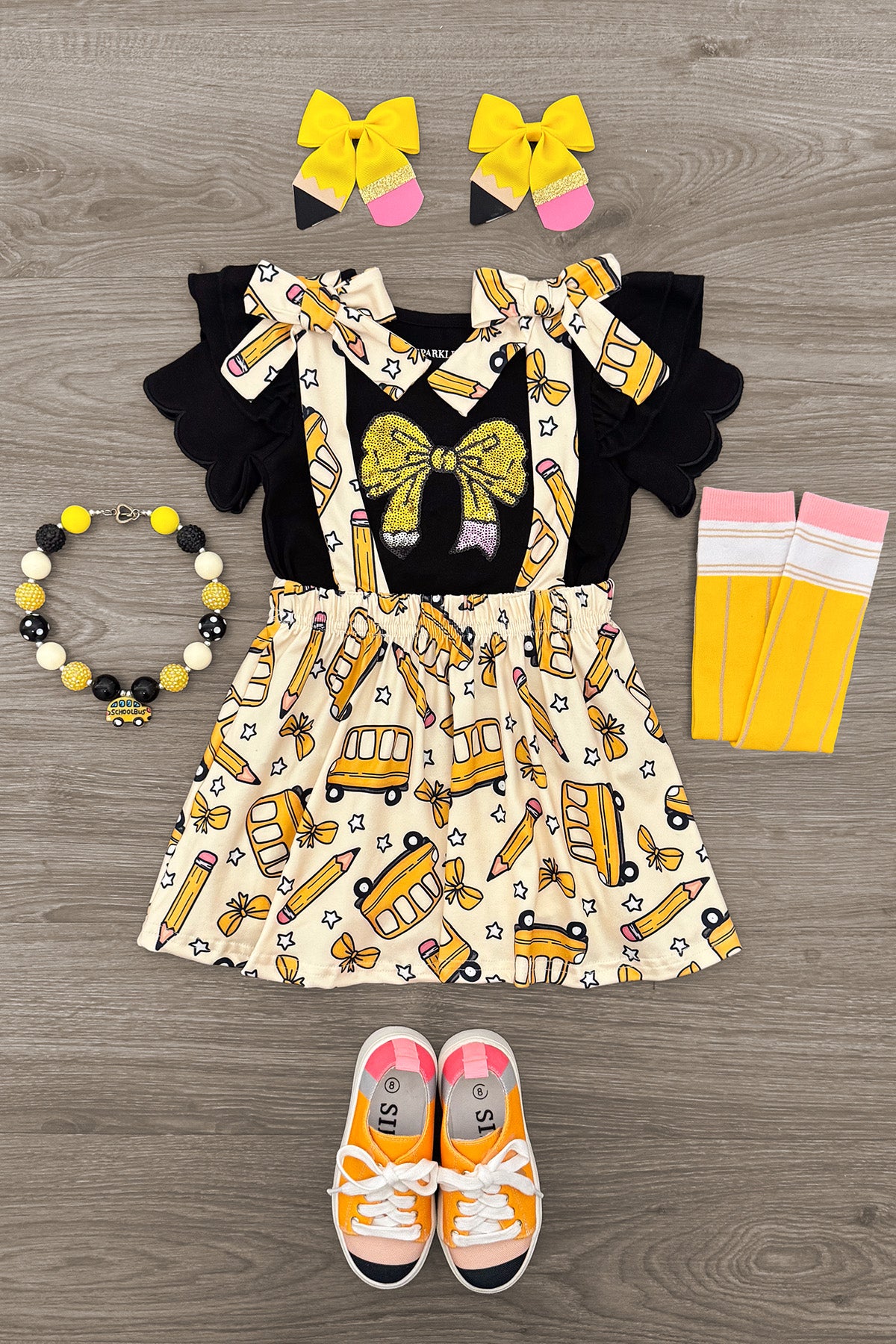 schoolbusedit Pencil Bow Suspender Skirt Set - Image 1